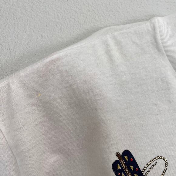 VTG Country Boot Graphic White Embellished Oversized T-Shirt - Picture 10 of 10